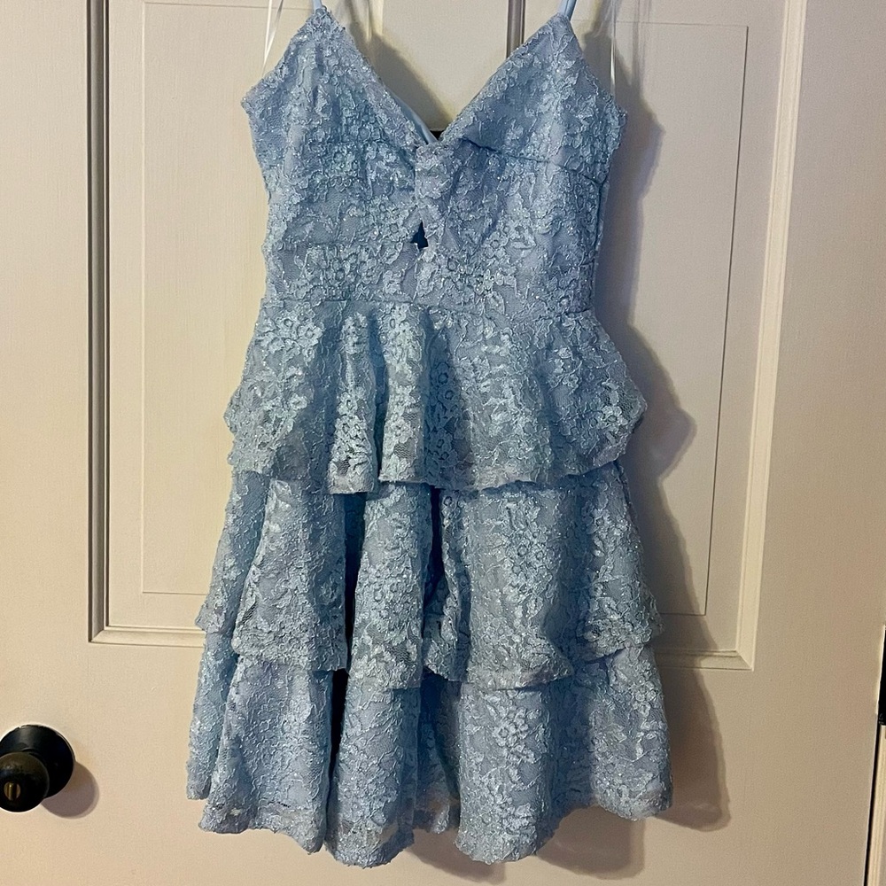 Windsor Glitter Kiss Lace Ruffle Mini Dress